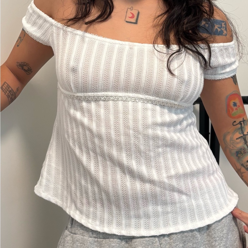 Off-Shoulder White Knit Top
